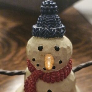 Festive Snowman Figurine with Blue Hat and Red Scarf